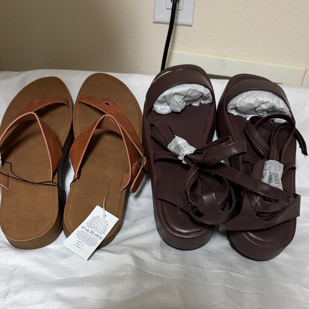 Women's Platform Sandals — Brown Multi-Strap Comfort